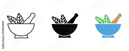 Mortar and pestle icon set vector on white background. treatment, alternative, health, symbol.