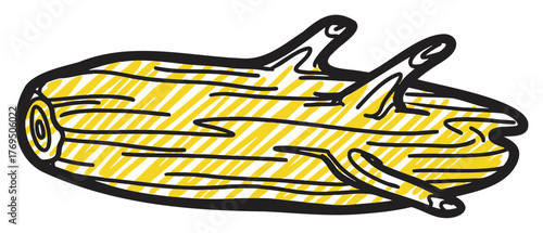 Yellow cartoon-style illustration of a log, featuring black outlines and simple wood texture with small protrusions.
