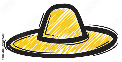 Simple black and yellow sombrero hat drawn with thick sketchy lines.