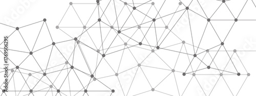 Black and White Abstract Network Connection Background, with Interconnected Pattern of Geometric Lines and Dots. Visualizing Technology, Data, Social Media, and Digital Communication