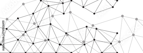 Black and White Abstract Network Connection Background, with Interconnected Pattern of Geometric Lines and Dots. Visualizing Technology, Data, Social Media, and Digital Communication