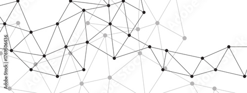 Black and White Abstract Network Connection Background, with Interconnected Pattern of Geometric Lines and Dots. Visualizing Technology, Data, Social Media, and Digital Communication