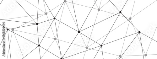 Black and White Abstract Network Connection Background, with Interconnected Pattern of Geometric Lines and Dots. Visualizing Technology, Data, Social Media, and Digital Communication