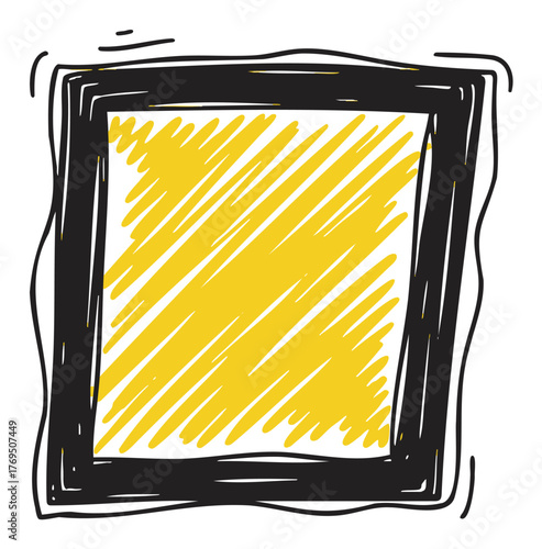 Hand-drawn square doodle with a black wavy border surrounding a yellow, scribbled center, conveying a playful and artistic feeling.