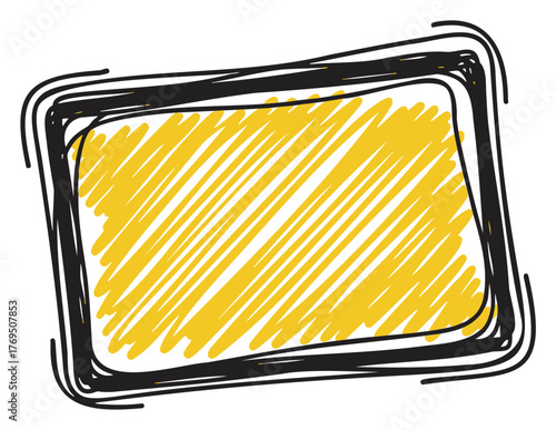 Abstract sketched yellow rectangle with a rough black border, styled in a hand-drawn manner.