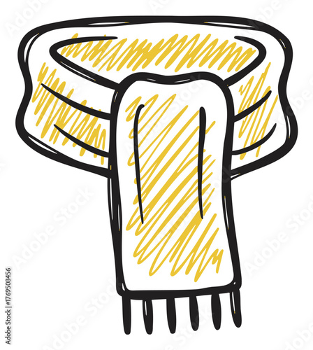 Simple sketch of a rectangular hairbrush with a short handle and rows of yellow bristles.