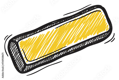 Black outline of a rectangular yellow bar of soap with hatching texture on a simple white background.