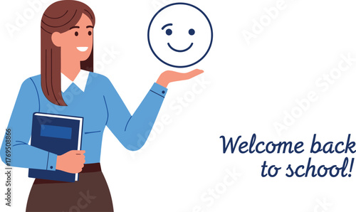 Back to school teacher with emotion icons vector illustration art