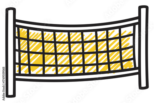 Black outline icon of a simple volleyball net with yellow shading, highlighting athletic and sporting themes.