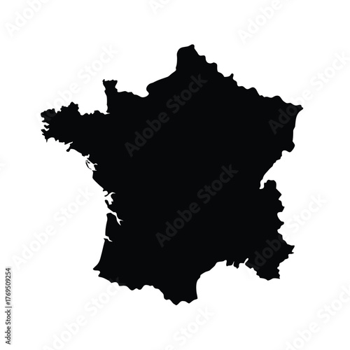 Black Silhouette Map of France Isolated on White Background vector illustration