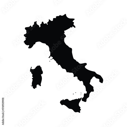 Black Silhouette Map of Italy Isolated on White Background vector illustration