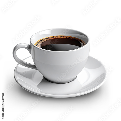 Modern coffee cup with saucer on transparent background