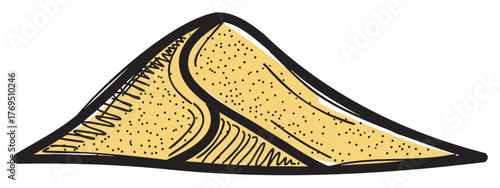 Hand-drawn doodle of a triangular slice of cheese with a textured surface and a black outline.