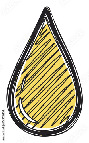 Hand-drawn black outline of a large yellow teardrop shape with diagonal lines inside for decorative design.