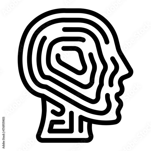 Labyrinth of human shape line icon, osint analytics concept. Vector graphics. Human head with maze puzzle sign on white background, style icon mobile or web design.