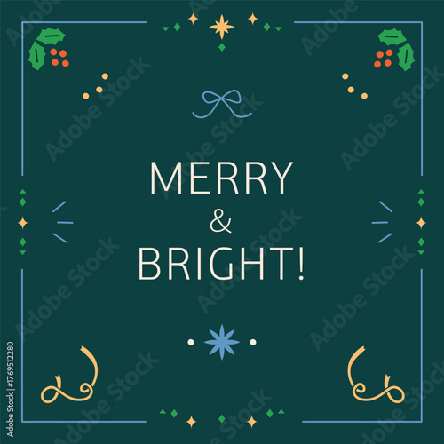 Christmas festive greeting card. Minimalist design, Xmas postcard, square bac...