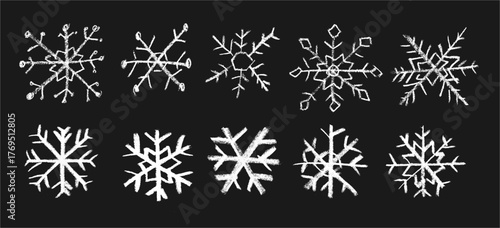 Christmas Snowflake Stars Crayon Chalk Drawing Doodle Vector Set
