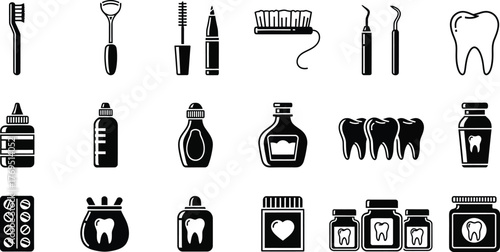 Dental hygiene and oral care products vector illustration set design