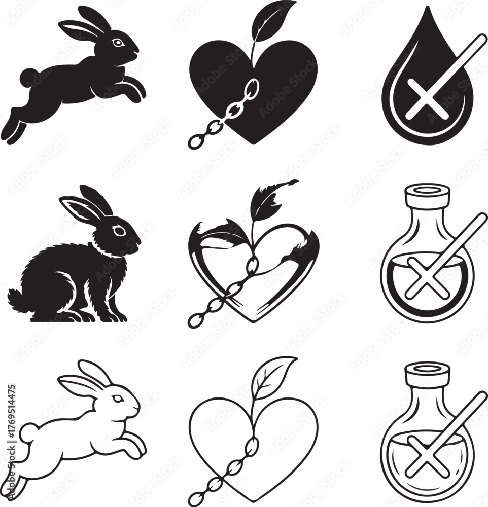 Obraz premium Set of nine cruelty free icons with transparent background vegan icon no animal testing icon