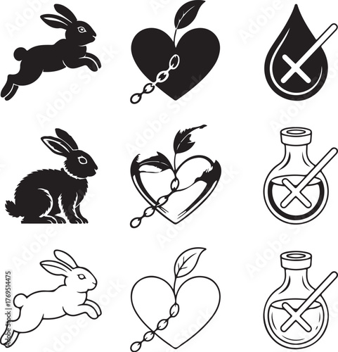 Set of nine cruelty free icons with transparent background vegan icon no animal testing icon