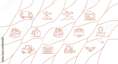 Logistics and Transportation Icons Set for Supply Chain Management.