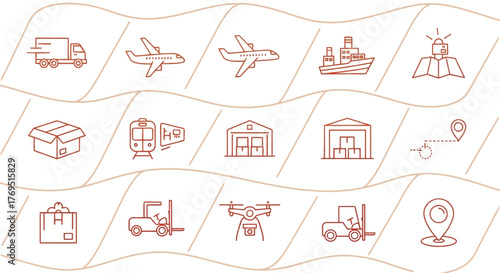 Logistics and Delivery Service Icons Set for Modern Transportation.