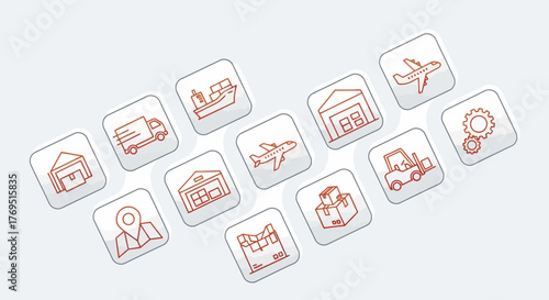 Logistics and Delivery Icons Set for Supply Chain Management.