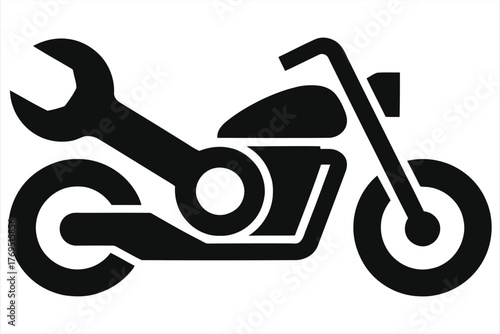 Motorcycle Shaped From Two Spanners Wrenches Logo | Automotive Mechanic Repair Symbol Black White Icon for Bike Workshop Garage Engineering Vehicle Maintenance