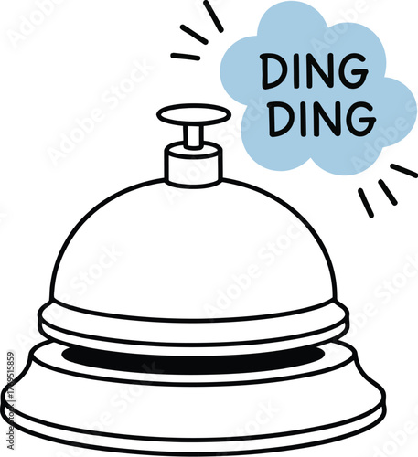 A golden bell with a ding ding cloud on a light beige background art