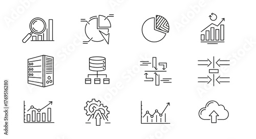Data Analysis and Business Intelligence Doodle Icons Set.