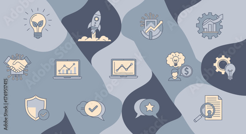 Collection of business startup and technology vector icons.