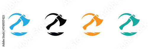 A collection of versatile axe logo icons for lumberjack, forestry, or outdoor brands. Available in multiple colors for flexible brand identity, perfect for a modern look.