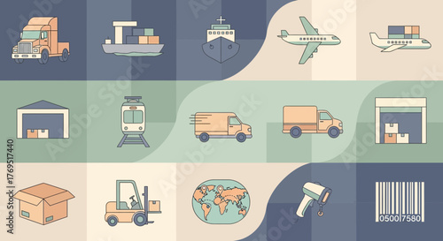 Logistics and Transportation Icons Set for Global Delivery Services 1.