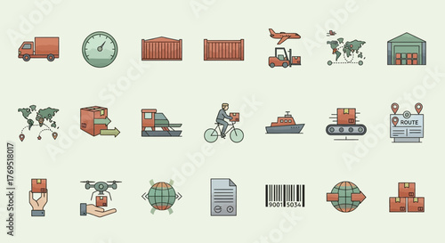 Logistics and Delivery Service Icons Set.