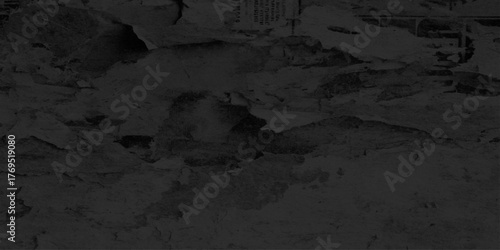 dark Black brick or charcoal wall texture, grunge and dirty panoramic concrete wall with cracks and scratcthes, abstract poster black grunge old stained wall texture.