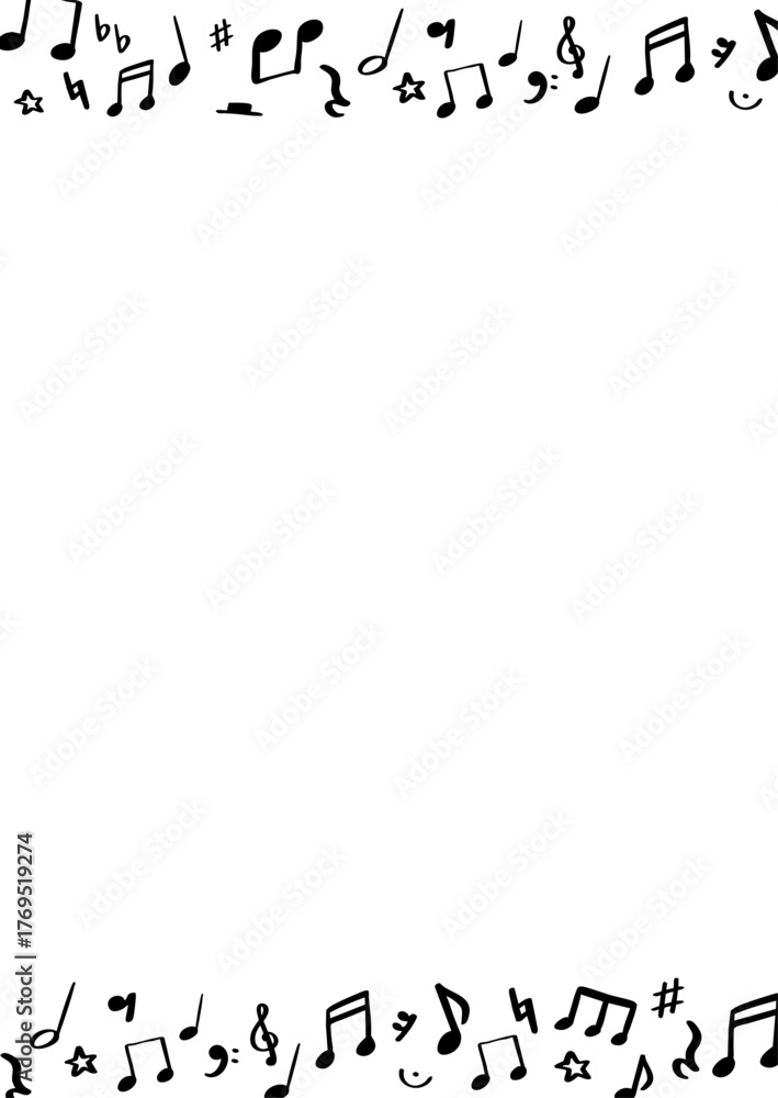 Obraz premium 手描きの音符と音楽記号の背景フレーム