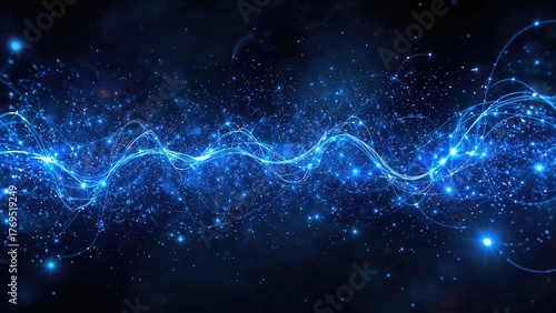 3D rendering of a magical computer-generated abstract background with blue glowing quantum effects.