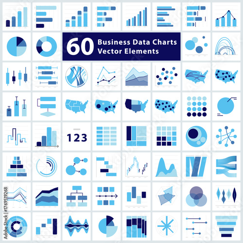 Obraz na płótnie 60 Business Infographic & Data Visualization Charts – Vector Elements Set