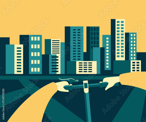 Riding the Electric Kick Scooter in the City banner