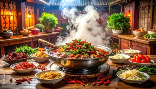 Spicy Sichuan Hotpot with Fresh Ingredients and Aromatic Steam
