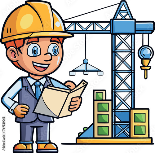 construction worker with building
