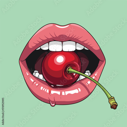 Juicy cherry temptation with luscious lips, perfect for beauty ads and summer promotions