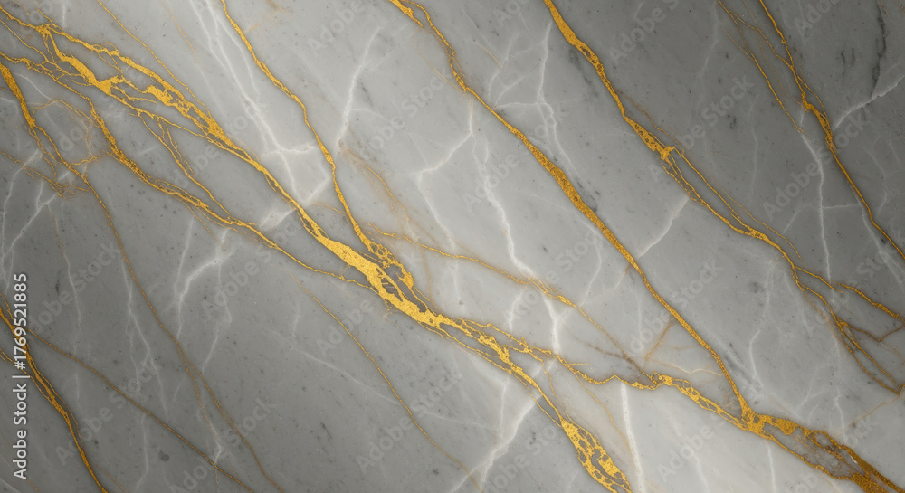 Fototapeta premium Elegant light gray marble slab with striking gold veins and natural stone texture for modern interior surface design
