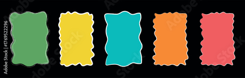 Colorful Rectangular Pattern Set with Zigzag and Wavy Lines – Modern Abstract Vector Collection for Black Backgrounds and Branding Design