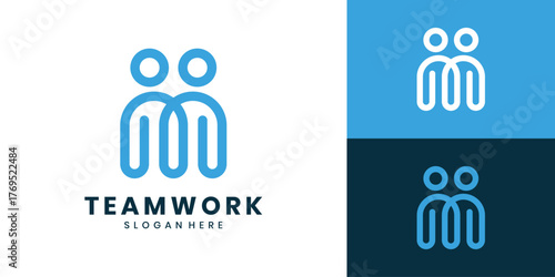 Teamwork logo design with two people icon