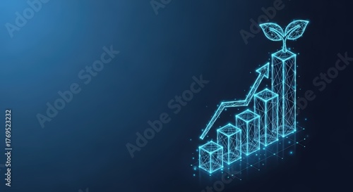 Growing business graph with upward trend arrow