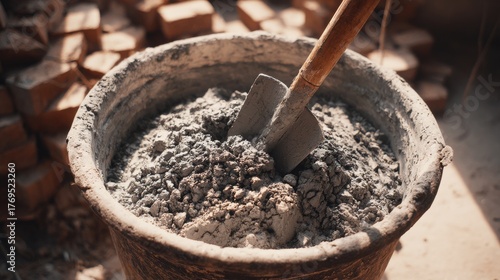 Wallpaper Mural Close up of mortar being mixed in a bucket with a shovel Torontodigital.ca