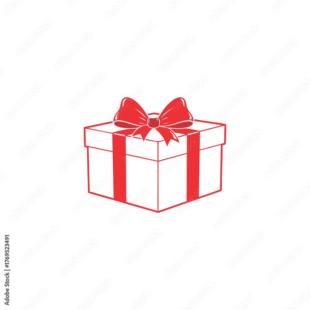 Obraz premium A red outlined gift box with a bow, presented on a white background.