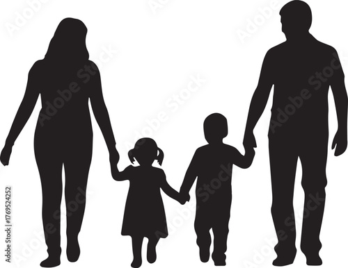 Silhouette of a family holding hands, conveying unity, love, and togetherness