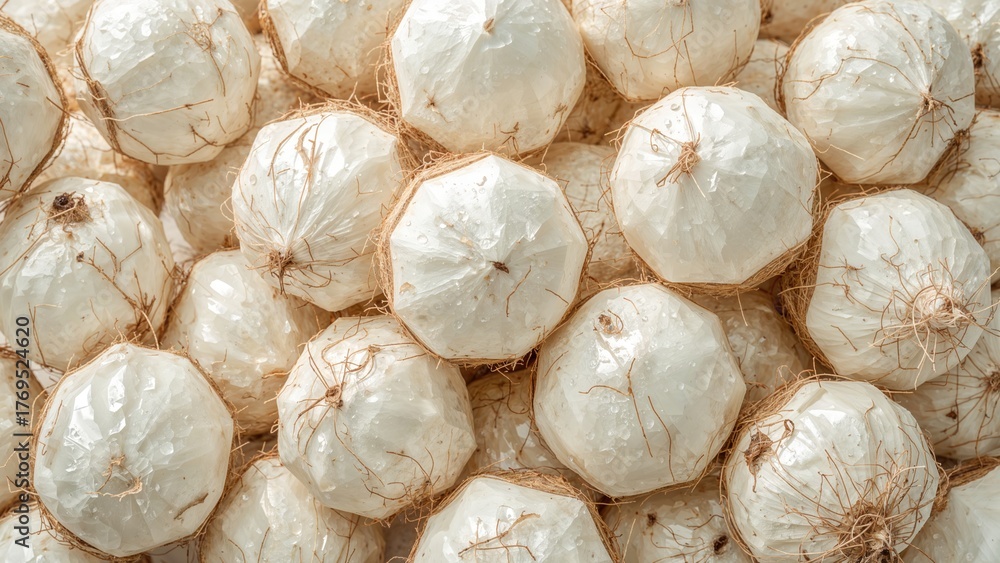 Fototapeta premium Peeled coconuts ready to be processed into food